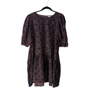 Matta Block Print Ikat Maroon Black Puff Balloon Sleeve Cotton Viole Size Large